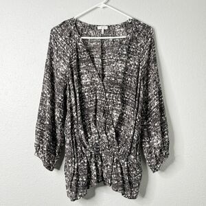 Joie Silk Surplice Peplum Blouse Gray Abstract Print Womens Large